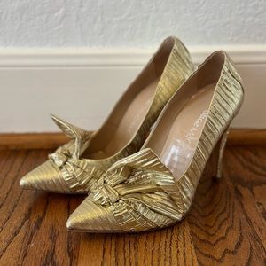 Alice McCall Gold Lame Bow Fabric Heels Size 39